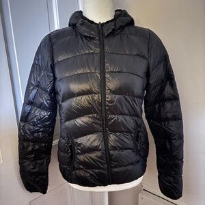 Aqua Shiny Black Lightweight Puffer Jacket